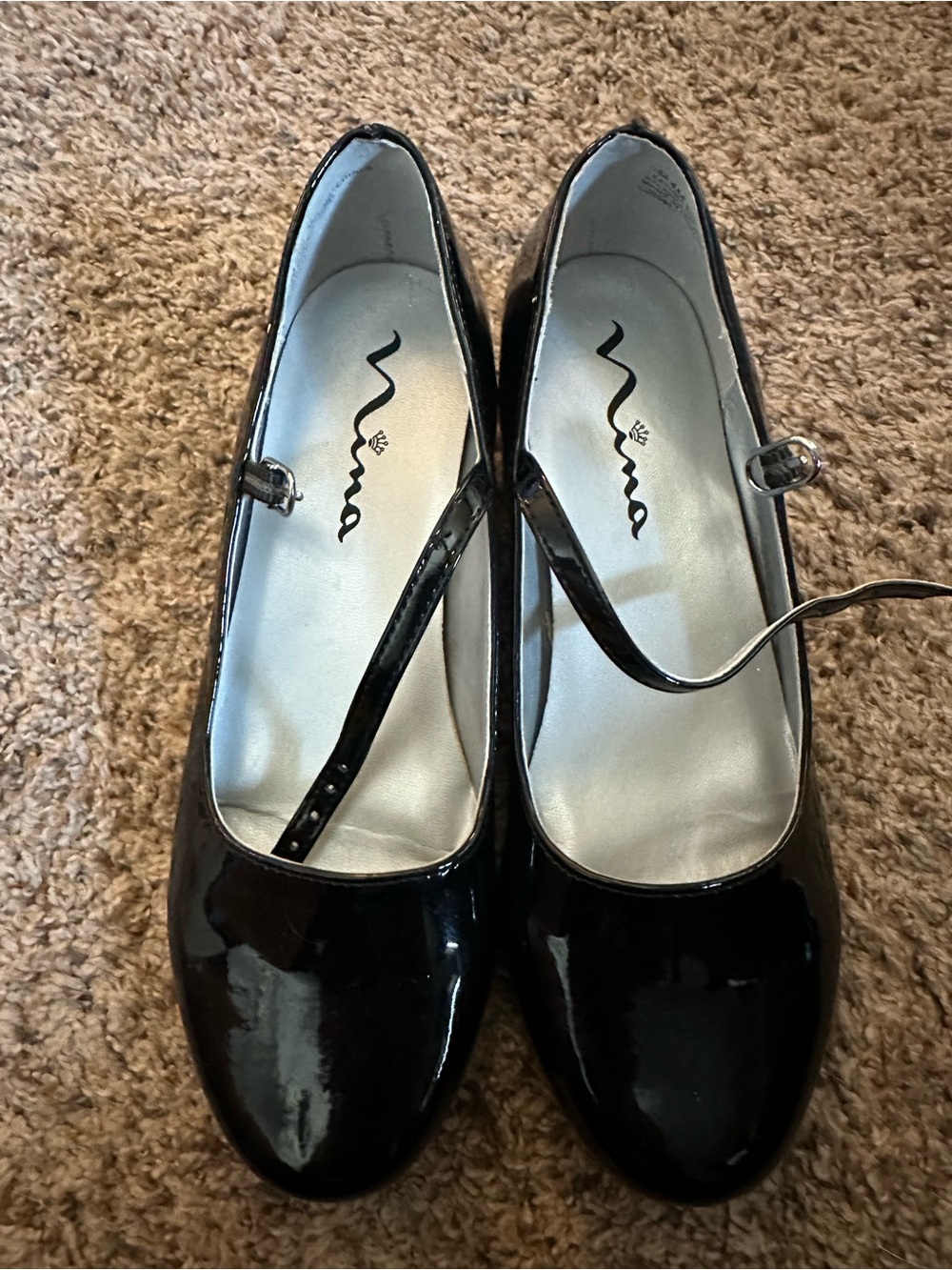 Nina Black Patent Mary Jane Flats with Strap
